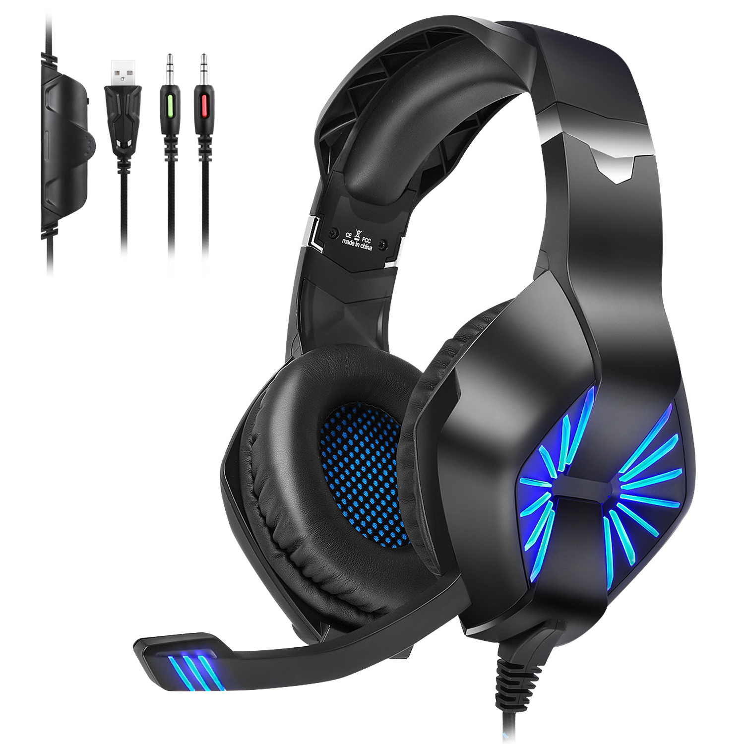 2022 New Design Latest Virtual 7.1 Gaming Headset with Mic for PC Playstation4 Console Made in China CE Earphones & Headphones Cool LED Display Headphone
