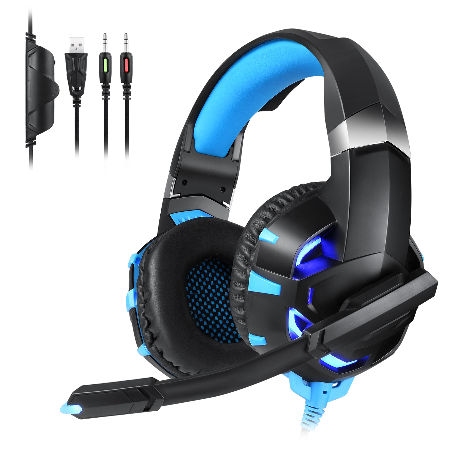 Tyshen Popular Wired Gaming Headset Headphones 7.1 Surround Gamer Headphone USB Blue LED Light Display Cheap Wire Colorful Computer Stereo Earphone