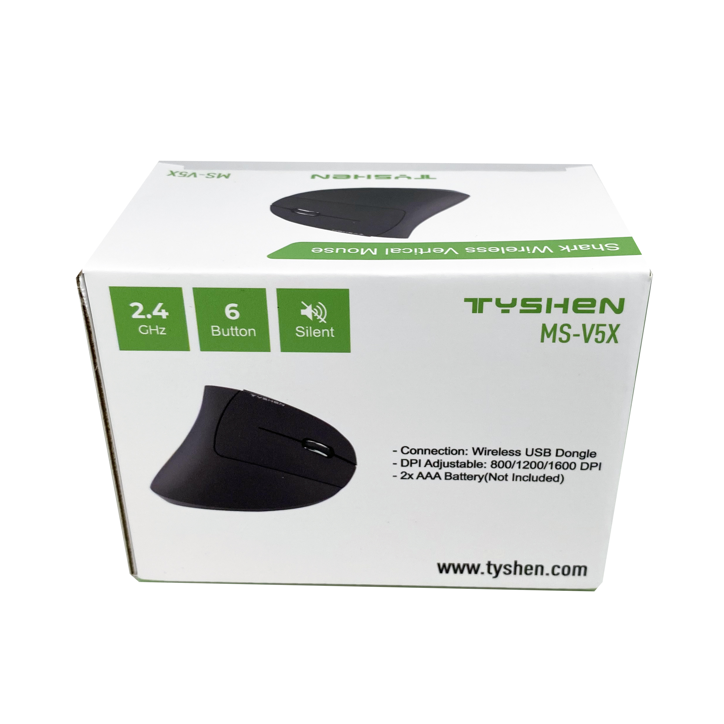Shark Wireless Vertical Mouse,5th Generation,Rubber Oil Finished,Powered by 2*AAA Battery,Color Box Packing