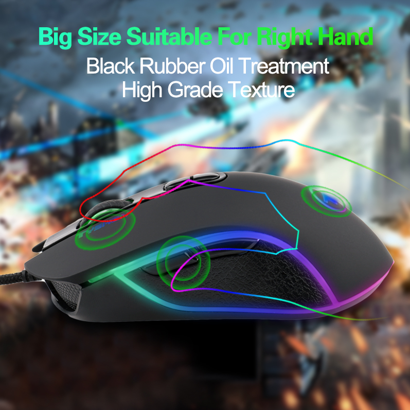7D RGB Gaming Mouse,1000/1600/2400/3200 DPI,Rubber oil Finished,MOQ: 60 Pcs,In Stock
